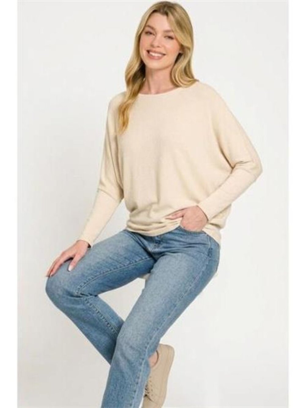 Zenana Hacci Dolman Sleeve Boat Neck Top